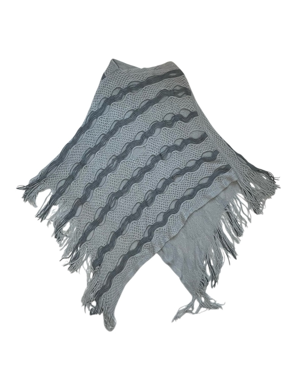 Y2K Women’s gray Fringed Knit Poncho Sweater pullover